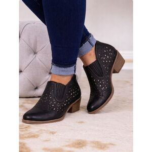 Dolce Vita Black Cutout Ankle Booties Women’s 9.5 Western Boho Heel Metallic